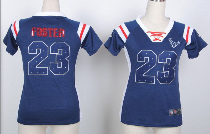 Nike Texans 23 Arian Foster Blue Women's Handwork Sequin lettering Fashion Jerseys