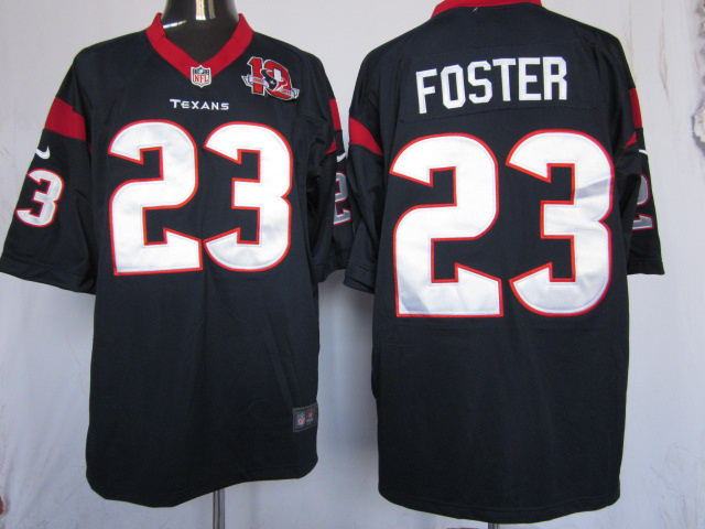 Nike Texans 23 Foster Blue Game 10th Patch Jerseys