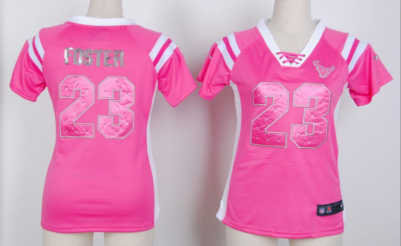 Nike Texans 23 Foster Pink Women's Handwork Sequin lettering Fashion Jerseys - Click Image to Close