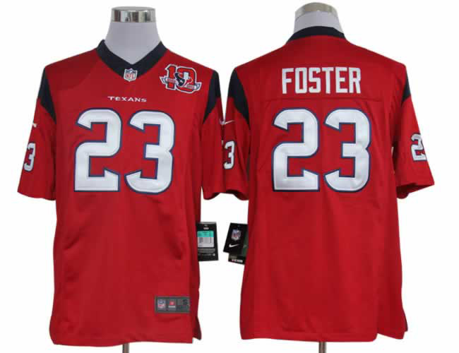 Nike Texans 23 Foster Red Limited 10th Patch Jerseys