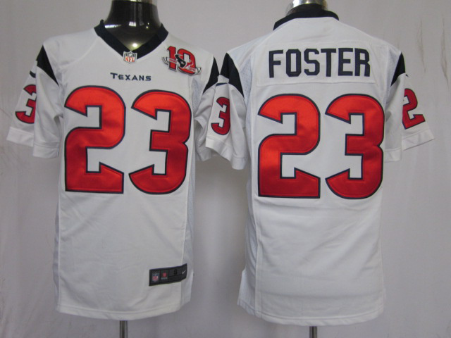 Nike Texans 23 Foster White Game 10th Patch Jerseys