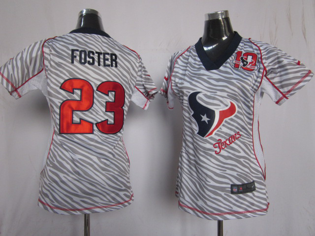 Nike Texans 23 Foster Women Zebra 10th Jerseys