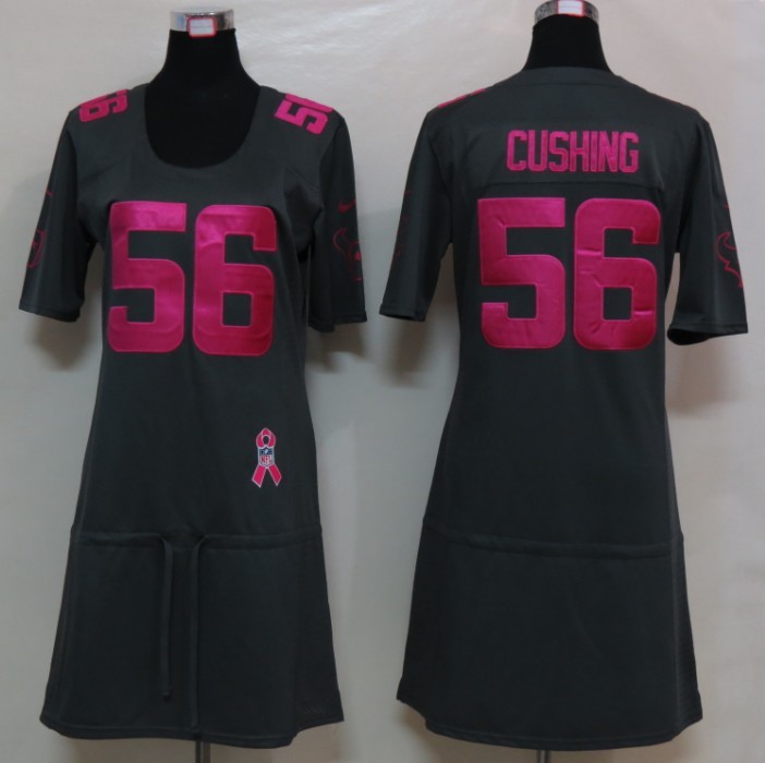 Nike Texans 56 Cushing Elite breast Cancer Awareness Dark grey Women long Jerseys