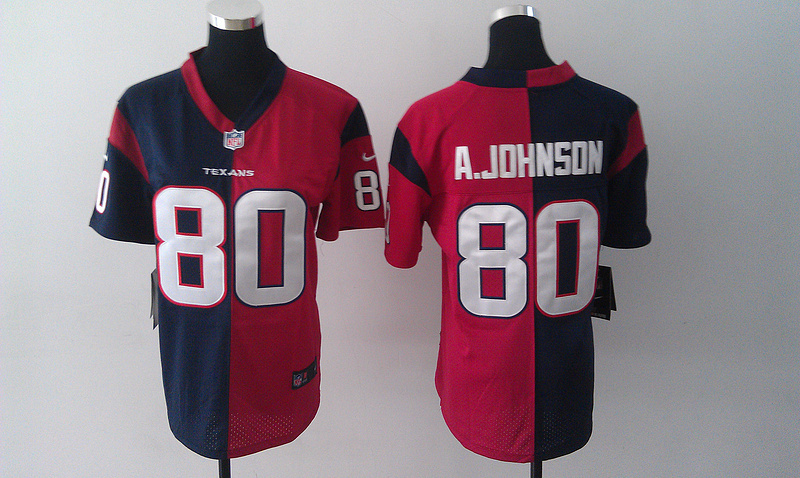 Nike Texans 80 A.Johnson Blue&Red Women Split Elite Jerseys
