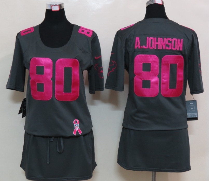 Nike Texans 80 A.Johnson Elite breast Cancer Awareness Dark Grey Women Jerseys