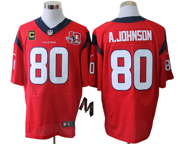 Nike Texans 80 A.Johnson Red C&10th Patch Elite Jerseys