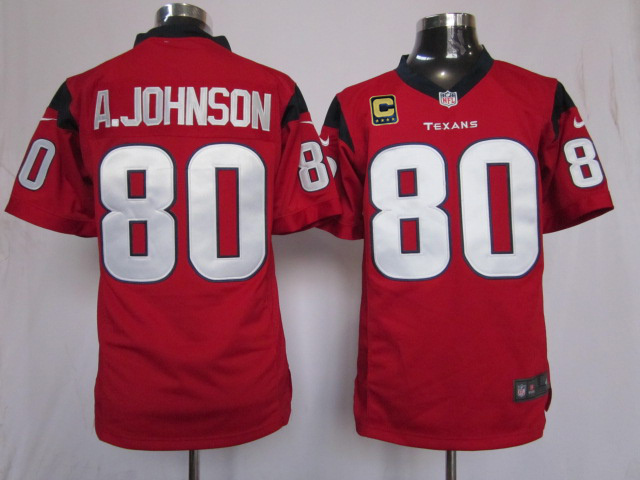 Nike Texans 80 A.Johnson Red Game C Patch Jerseys
