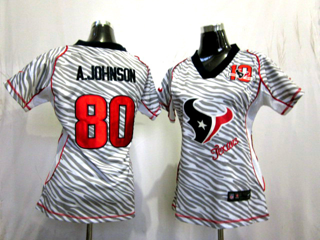 Nike Texans 80 A.Johnson Women Zebra 10th Anniversary Jerseys