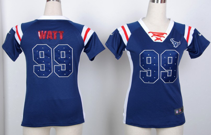Nike Texans 99 J.J. Watt Blue Women's Handwork Sequin lettering Fashion Jerseys