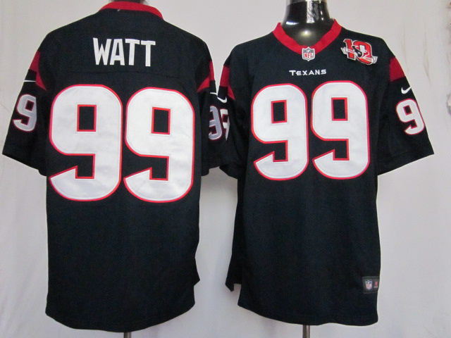 Nike Texans 99 Watt Blue Game 10th Patch Jerseys - Click Image to Close
