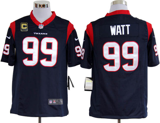 Nike Texans 99 J.J. Watt Blue Game With Captain Patch Jersey