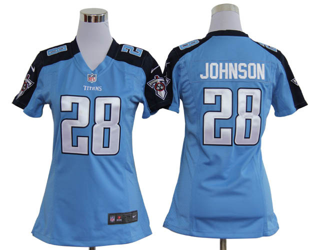 Nike Titans 28 JOHNSON Sky Blue Women Game Jerseys