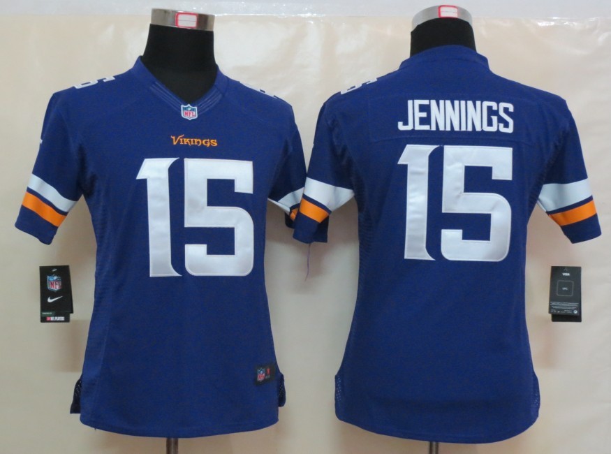 Nike Vikings 15 Jennings Purple New Women Limited Jerseys
