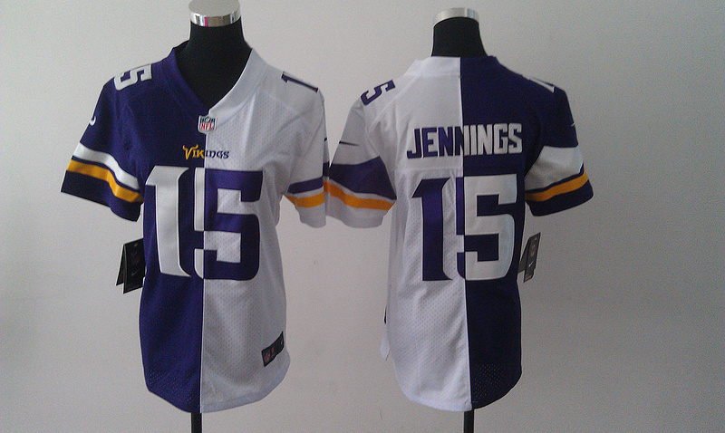 Nike Vikings 15 Jennings White&Purple Women Split Elite Jerseys