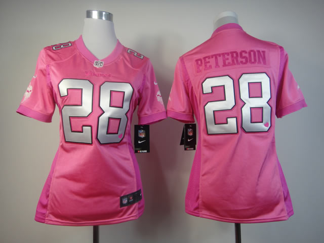 Nike Vikings 28 Peterson Pink Love's Women Jerseys