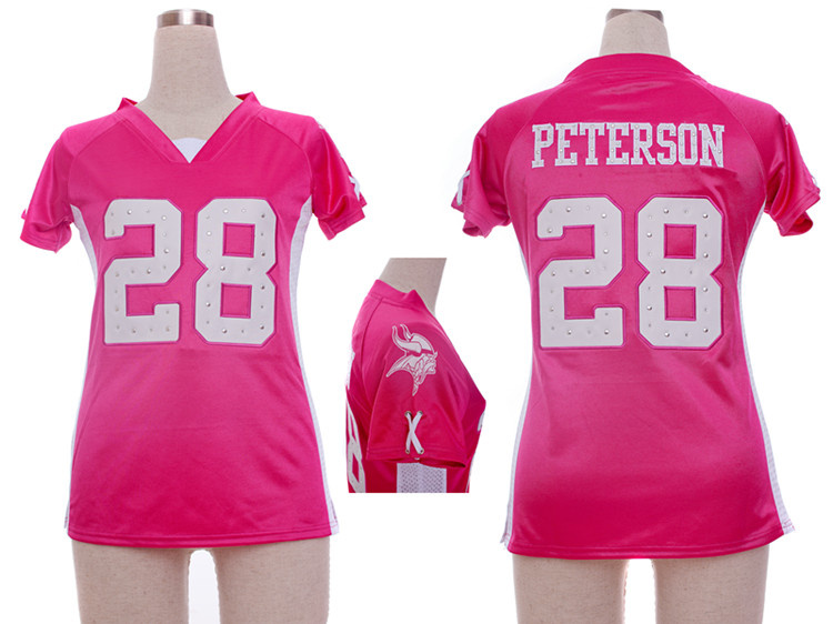 Nike Vikings 28 Peterson Pink Women Draft Him II Top Jerseys