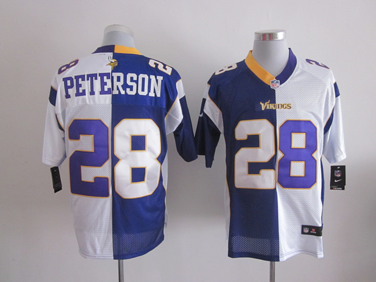 Nike Vikings 28 Peterson White&Purple Split Elite Jerseys
