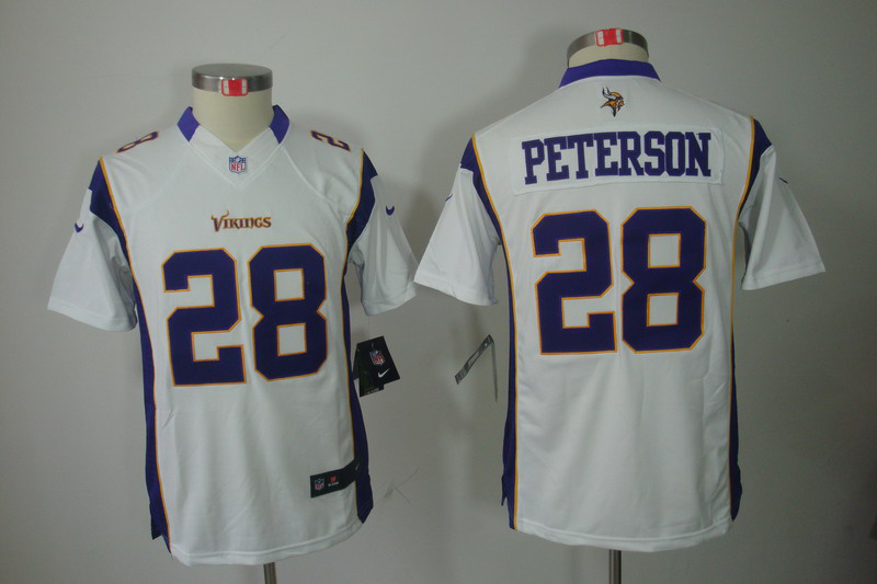 Nike Vikings 28 Peterson White Kids Limited Jerseys
