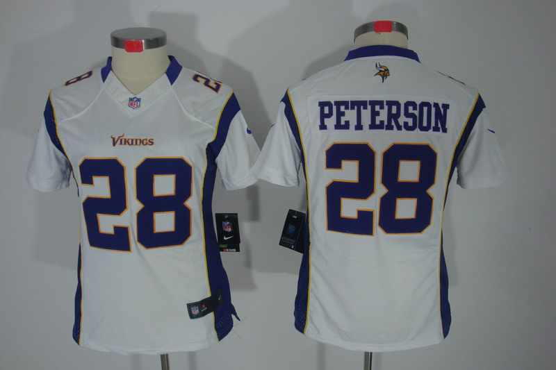 Nike Vikings 28 Peterson White Women Limited Jerseys