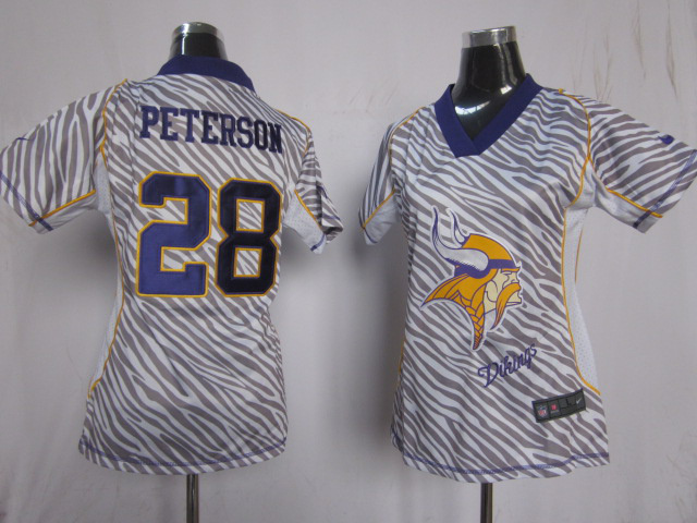 Nike Vikings 28 Peterson Women Zebra Jerseys