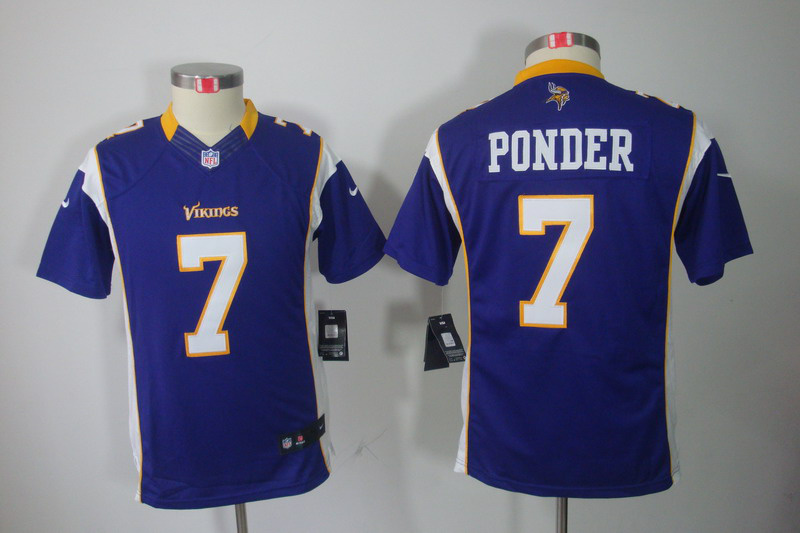 Nike Vikings 7 Ponder Purple Kids Limited Jerseys