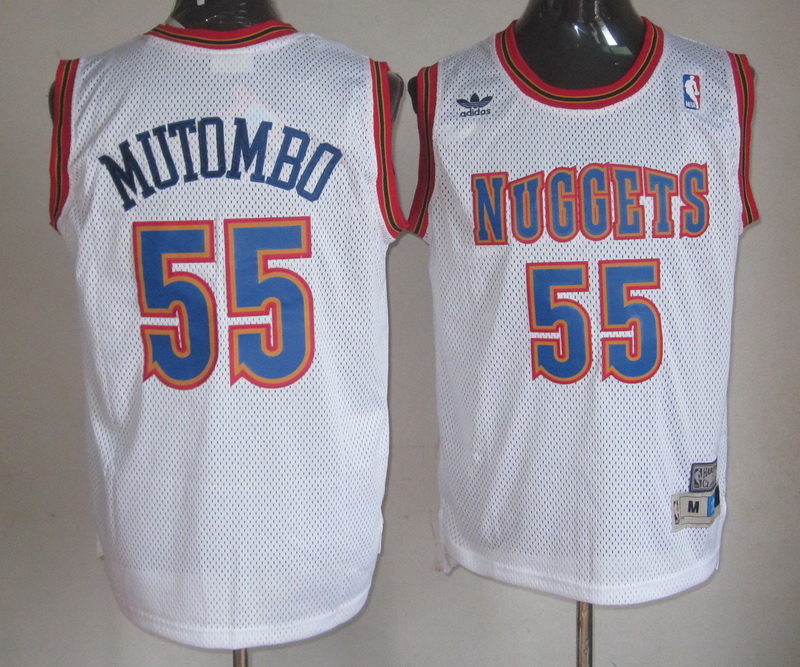 Nuggets 55 Mutombo Wwhite Throwback Jerseys