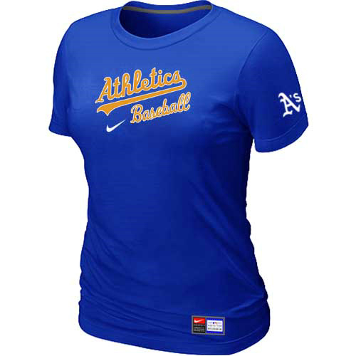 Oakland Athletics Nike Women's Blue Short Sleeve Practice T-Shirt - Click Image to Close