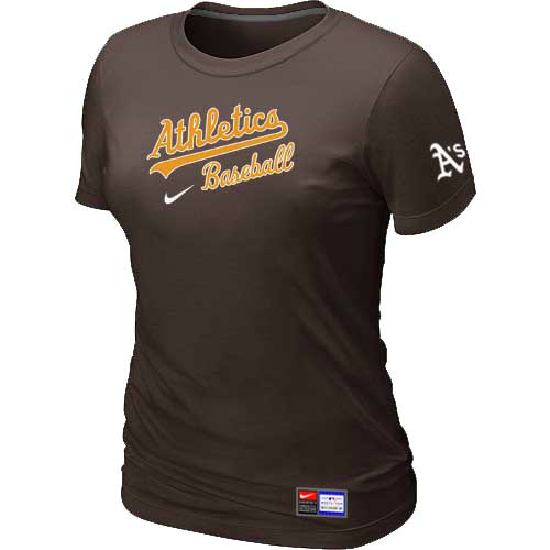 Oakland Athletics Nike Women's Brown Short Sleeve Practice T-Shirt - Click Image to Close
