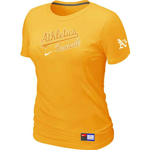 Oakland Athletics Nike Women's Yellow Short Sleeve Practice T-Shirt