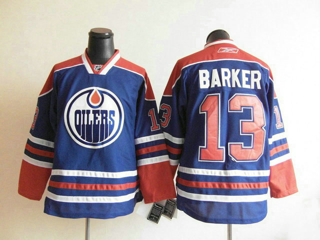 Oilers 13 Barker Blue Jerseys