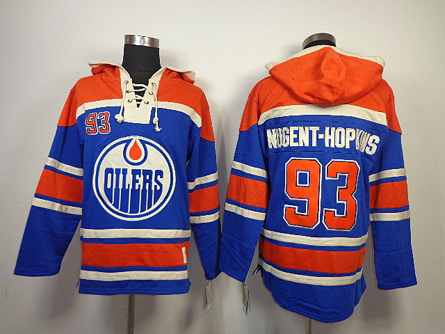 Oilers 93 Nugent-Hopkins Blue Hooded Jerseys