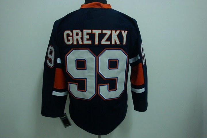 Oilers 99 Wayne Gretzky Dark Blue Jerseys