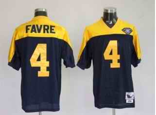 Packers 4 Brett Favre Dark Blue Yellow Throwback Jerseys