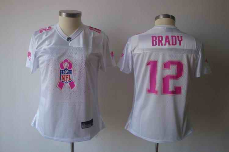 Patriots 12 Brady Breast Cancer Awareness white women Jerseys
