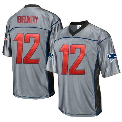 Patriots 12 Brady Grey Jersey