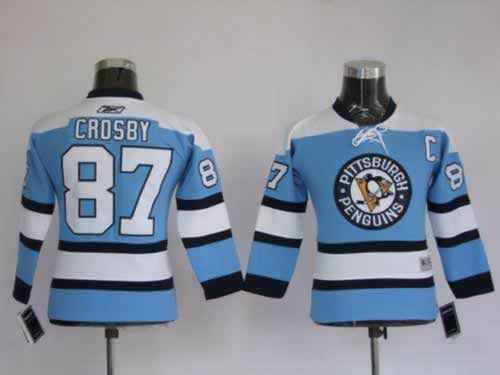 Penguins 87 Crosby Baby Blue Youth Jersey