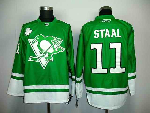 Penguins 11 Staal green St.Patricks Day Jerseys