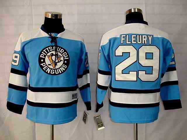 Penguins 29 Fleury Blue Youth Jersey