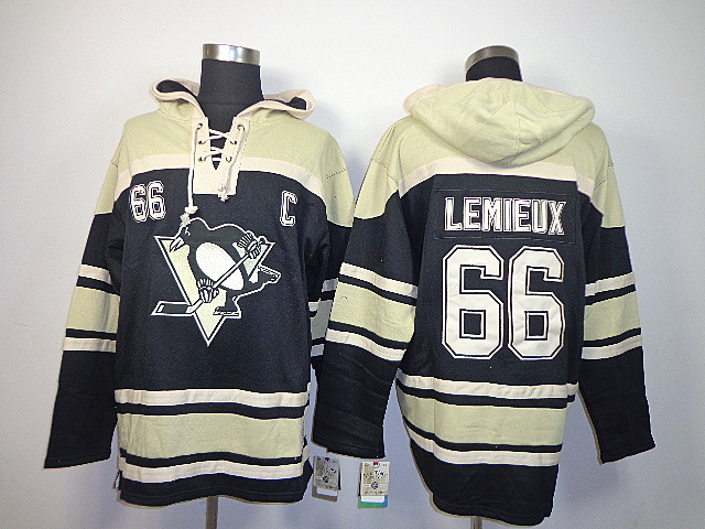 Penguins 66 Lemieux Black Hooded Jerseys