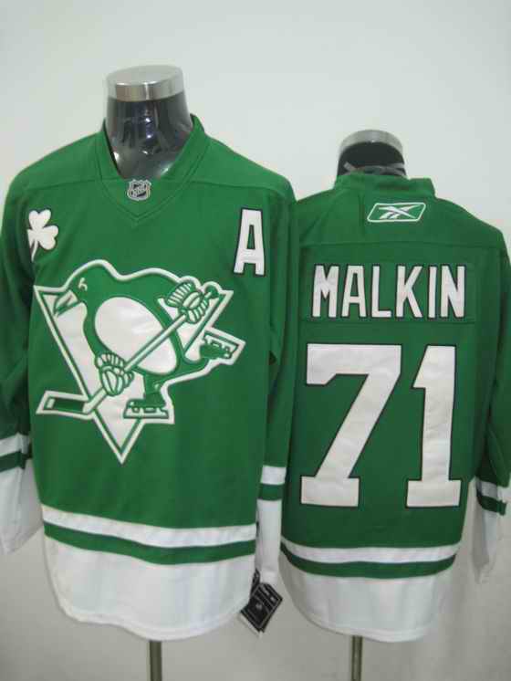 Penguins 71 Malkin St.Patricks Day green Jerseys