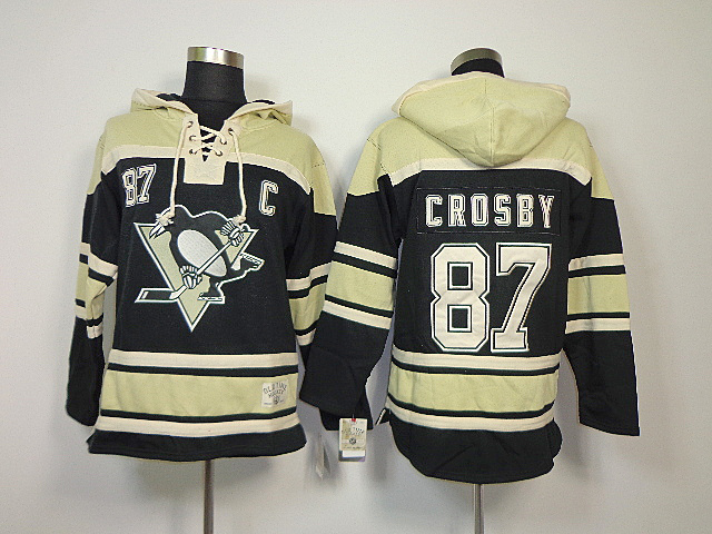 Penguins 87 Crosby Black Hooded Jerseys