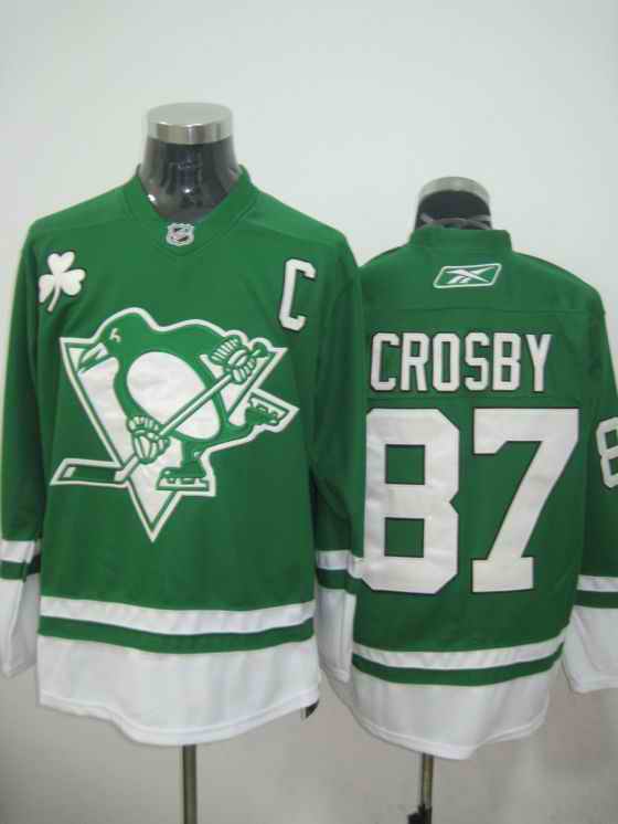 Penguins 87 Crosby St.Patricks Day green Jerseys