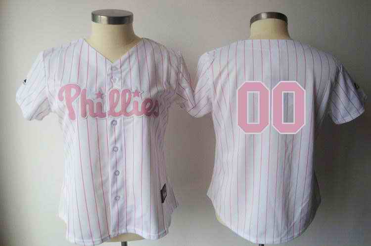 Philadelphia Phillies Blank White Pink Strip Women Custom Jerseys