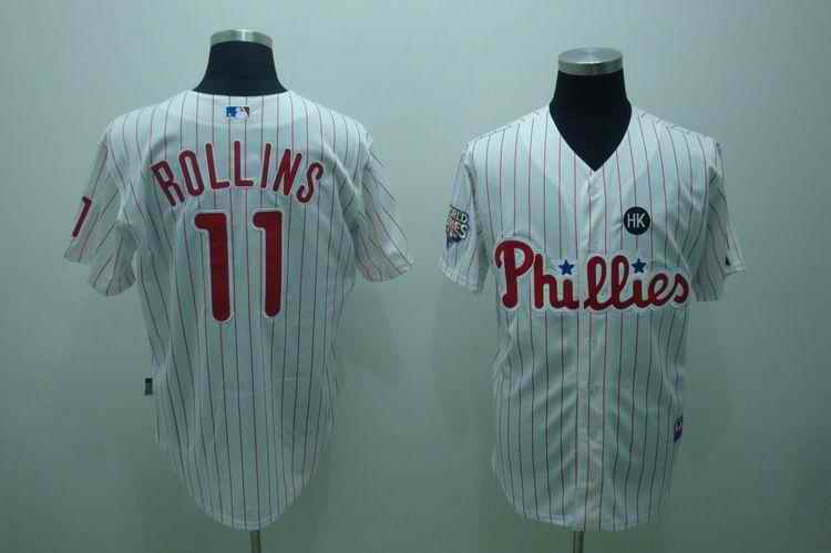 Phillies 11 Rollins white 2009 World Series Kids Jersey - Click Image to Close