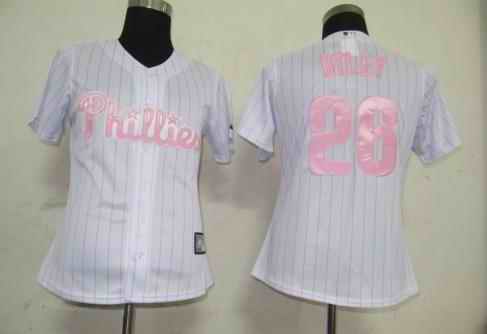 Phillies 26 Utley white pink strip women Jersey