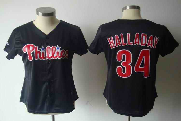 Phillies 34 Halladay black women Jersey - Click Image to Close