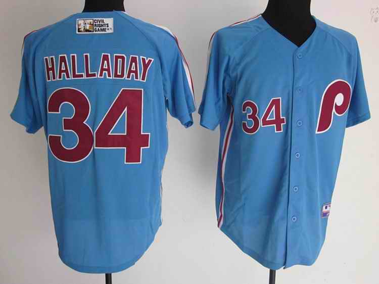 Phillies 34 Halladay blue Cool Base kids jerseys