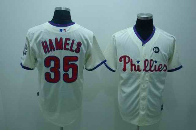 Phillies 35 Cole Hamels cream Kids Jersey