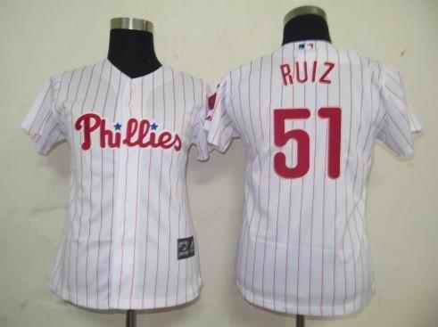 Phillies 51 Ruiz white red strip women Jersey