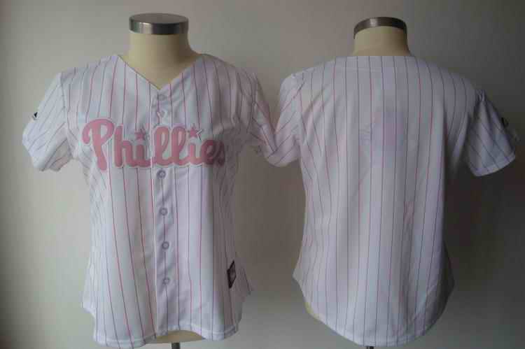 Phillies blank white pink strip women Jersey